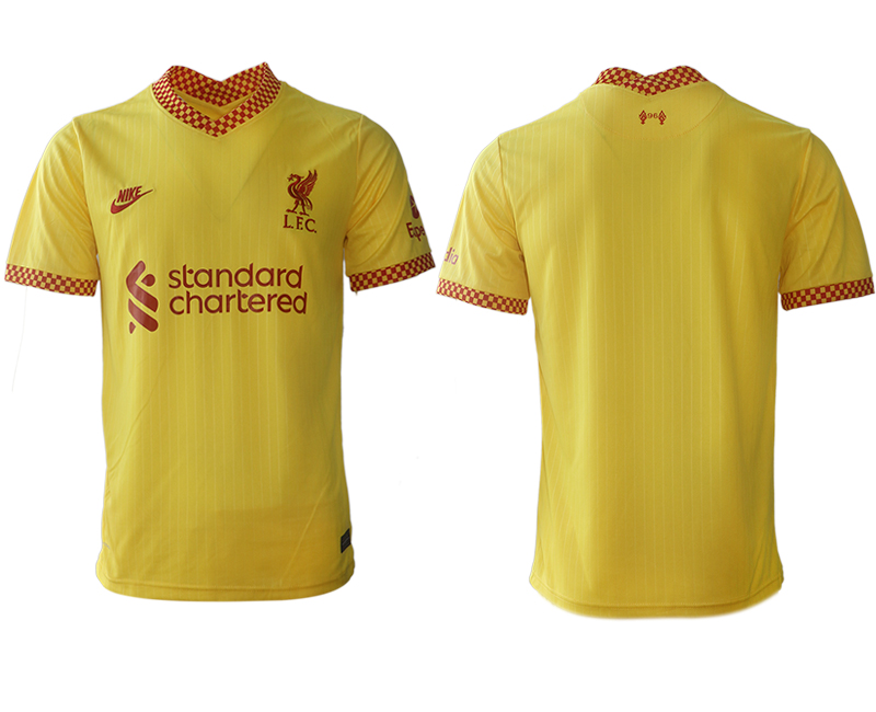 Men 2021-2022 Club Liverpool Second away aaa version yellow blank Soccer Jersey